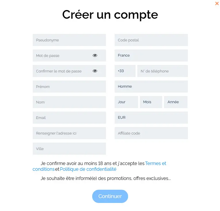 Processus d'inscription LUCKY LUKE CASINO